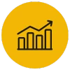 Simple icon of bar chart with trend line that dips and rises to represent algorithm update recovery