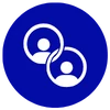 Simple icon of two users within chain links to represent off-page seo backlink strategy